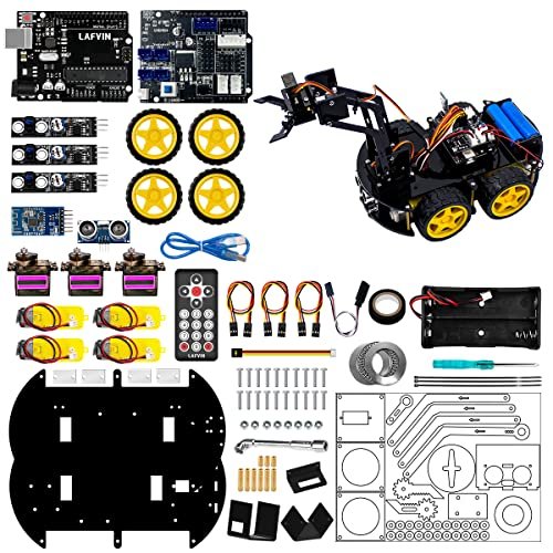 LAFVIN Mechanical 4WD Robot Arm Smart Car Kit