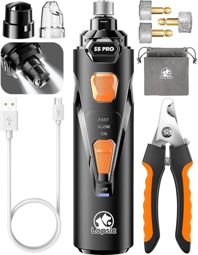 Dog Nail Grinder with 2 LED Lights, Powerful and Quiet.