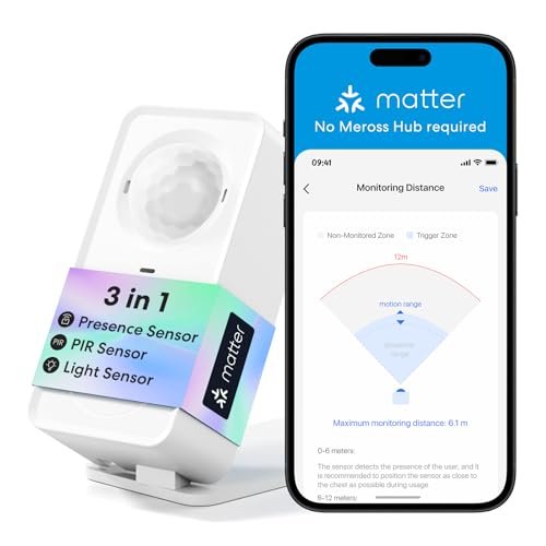 meross Matter Human Presence Sensor, 3-in-1 PIR mmWave...