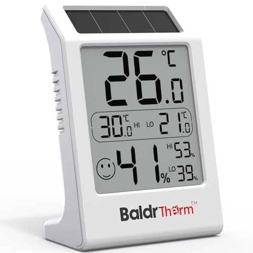 BaldrTherm Humidity Meter Hygrometer, Solar-Powered Room...