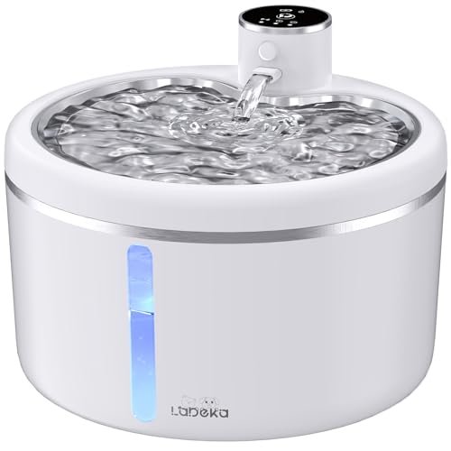 LABEKA Wireless Cat Water Fountain with Stainless Steel Tray