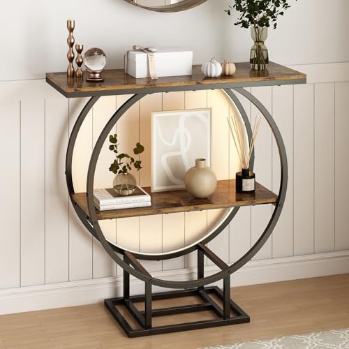 Uzelia Entryway Table with Motion Sensor Light, Rustic...