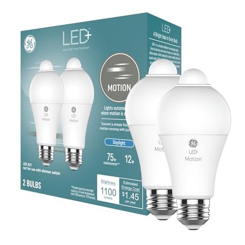 GE LED+ Motion Sensor LED Light Bulbs, Daylight Outdoor...