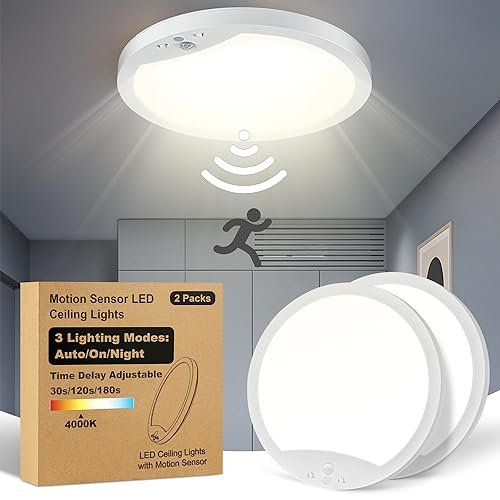 2-Pack 20W Motion Sensor Ceiling Lights Hard-Wired, Flush...