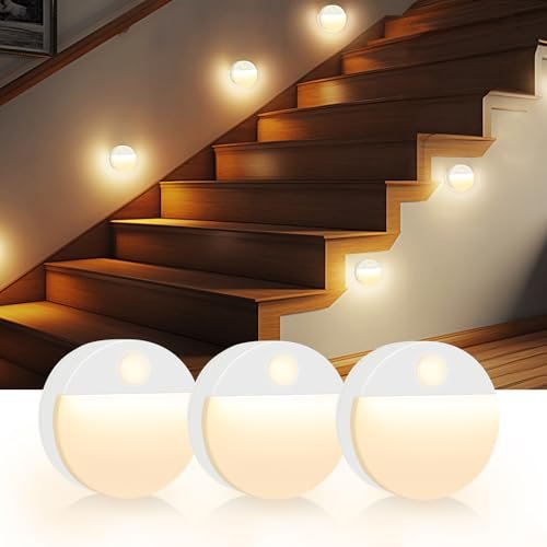 Guankai 3 Pack Motion Sensor Stair Light, Battery Operated