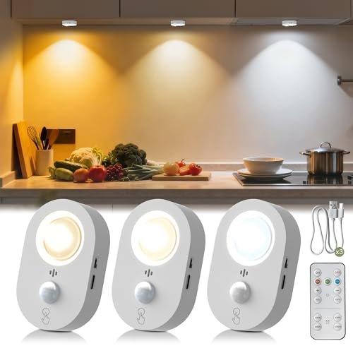 L LOHAS LED 3-Pack Rechargeable Motion Sensor Puck Lights.