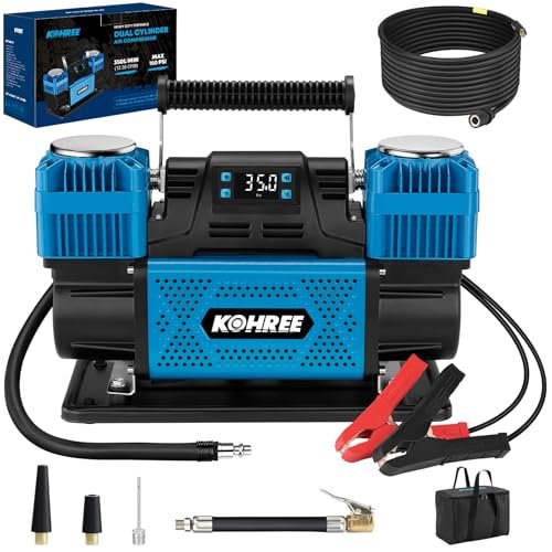 Kohree 12V Dual Cylinder Air Compressor with Digital...