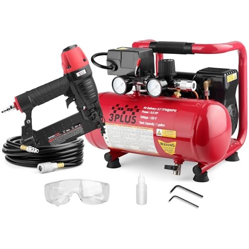 3PLUS HCB050401 18-Gauge Brad Nailer and Quiet Compressor...