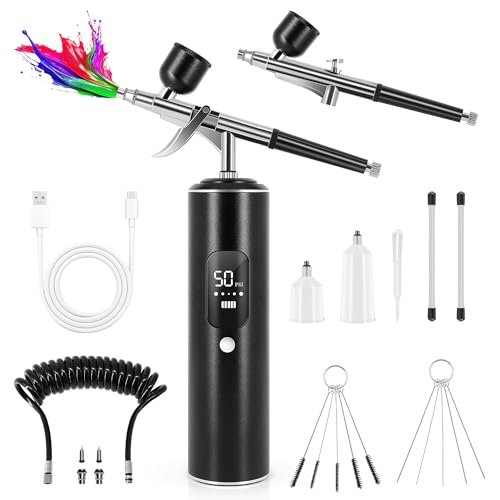 Airbrush Kit with Air Compressor, 6400mAh 50PSI Nozzle Sets