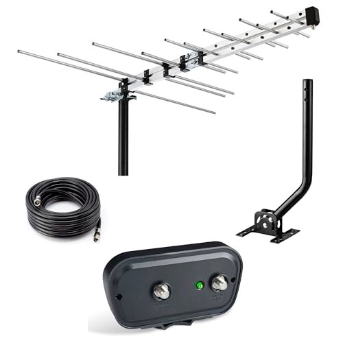 CeKay Outdoor Yagi TV Antenna with Preamplifier, Long-Range...