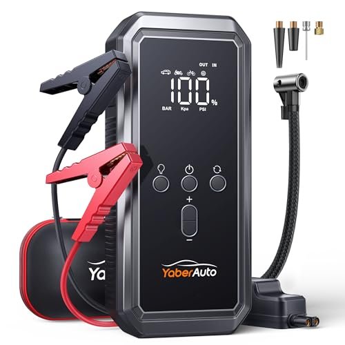YaberAuto 9-in-1 Jump Starter with Air Compressor, 12V...
