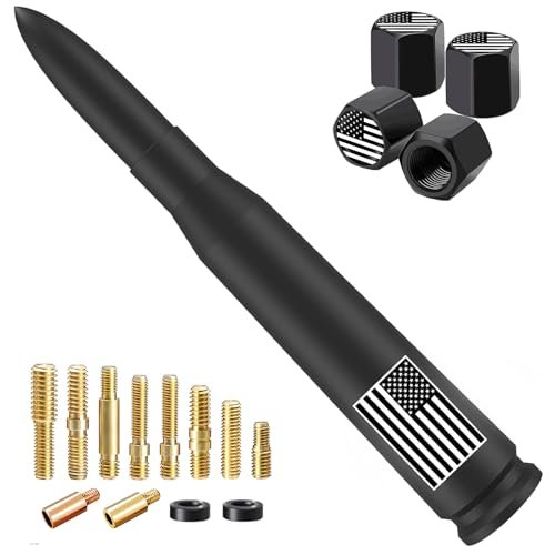 Car Truck Bullet Antenna with Valve Stem Caps, Flag Style