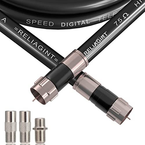 RELIAGINT 50ft RG6 Coaxial Cable Black, 75 Ohm for HDTV