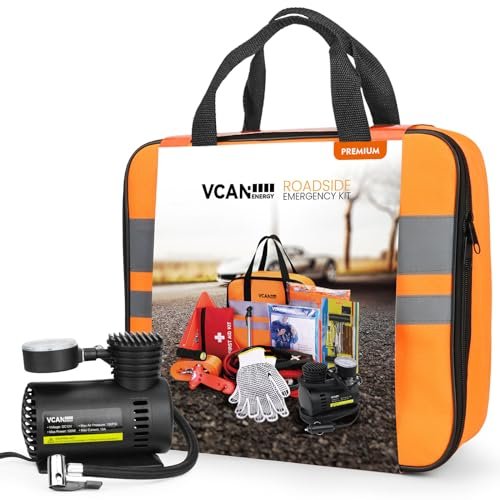 VCANENERGY Car Emergency Safety Kit Bag with Compressor and...