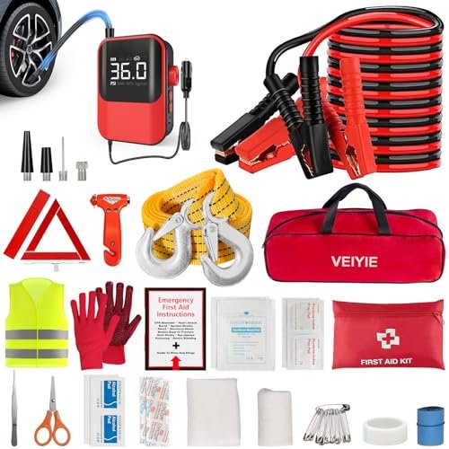VEIYIE Roadside Emergency car kit for Vehicles, Compressor,...