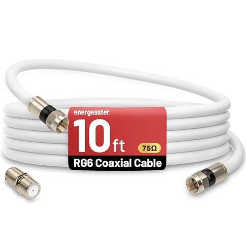 energeaster 10FT RG6 Coaxial Cable with F-Type Connector.