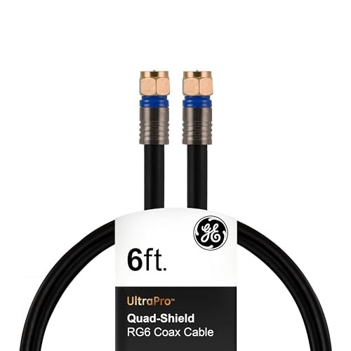 GE RG6 Coaxial Cable, 6 ft. F-Type Quad Shielded.