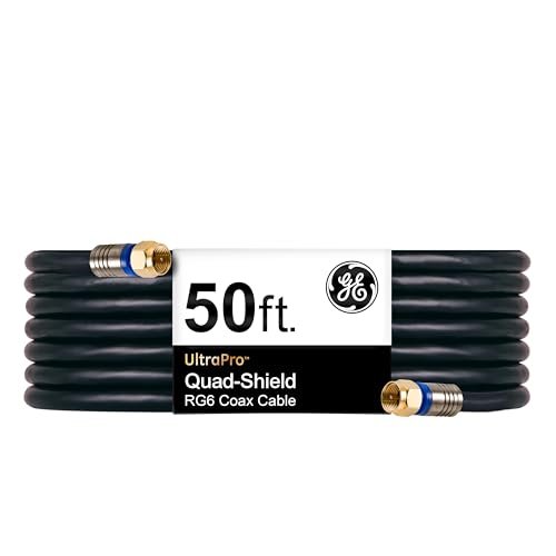 GE RG6 Coaxial Cable, 50 ft. F-Type Quad Shielded, 3GHz