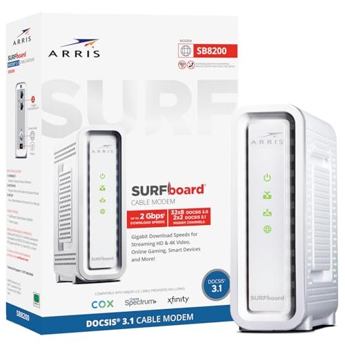 ARRIS SURFboard SB8200 DOCSIS 3.1 Multi‑Gig Cable Modem.