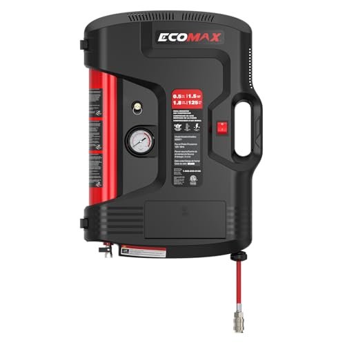 ECOMAX Wall Mount Air Compressor, Tire Inflator, Oil-Free,...