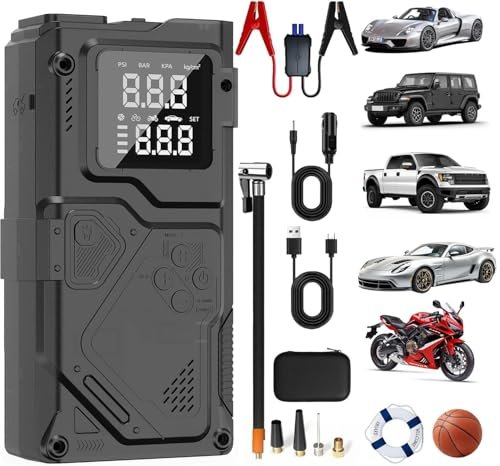 Car Battery Jump Starter with Air Compressor, 3000A.