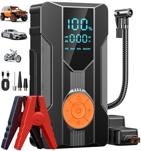 HIPOM Jump Starter with Air Compressor, Car Portable Jumper