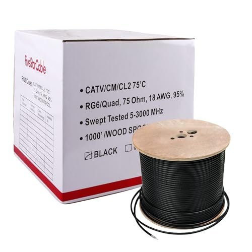 Five Star RG6 Quad Shield Coaxial Cable, 1000 ft Black