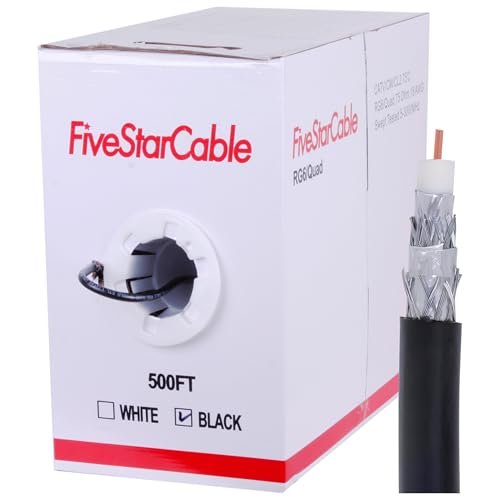 FiveStarCable RG6 500ft Quad Shielded Coaxial Cable CL2...