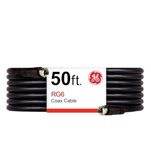GE RG6 Coax Cable, 50ft, F-Type Connectors, Screw-On...