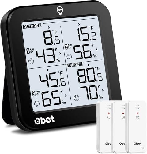 OBET Indoor Outdoor Thermometer Wireless with 3 Sensors and...