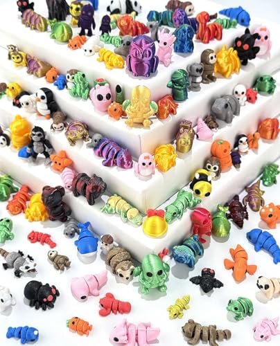 120 Pcs Mini 3D Printed Animal Set,Articulated Flexible Toys