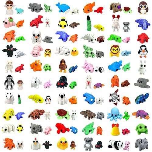 102 Pcs Mini Random 3D Printed Animal Figurines Set.