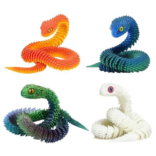 3D Printed Snake, 4-Pack 12-Inch Flexible Robot Toy Decor.