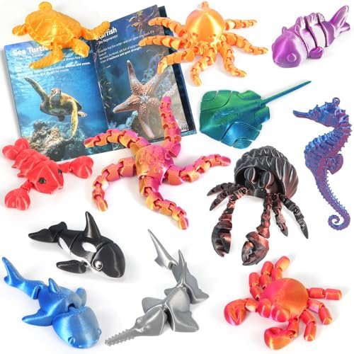 12 Pack 3D Printed Animal Toys, Desk Pets for Kids.