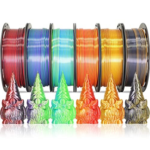 MIKA3D 6 Spools Bicolor Dual Color 1.75mm Silk PLA Filament.