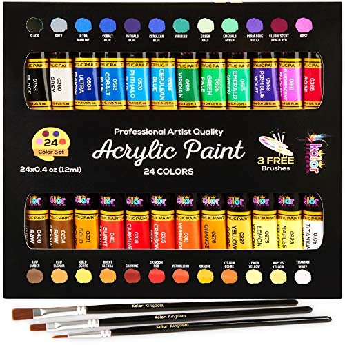 Acrylic Paint Set Canvas Art Paints 24 Colors With Brushes.