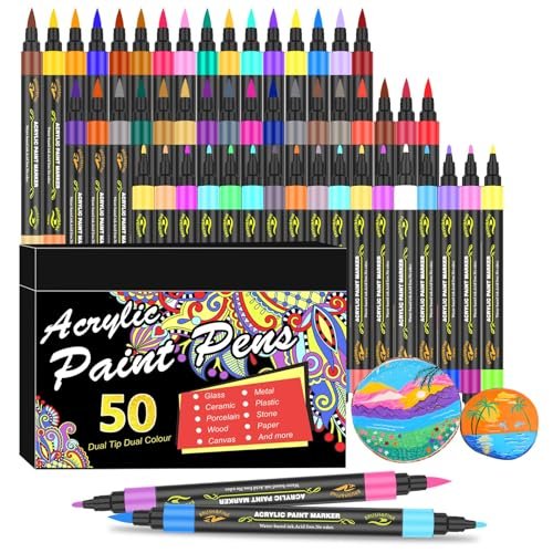 Amamao 100 Colors Acrylic Paint Markers Pens Dual Tip Set.