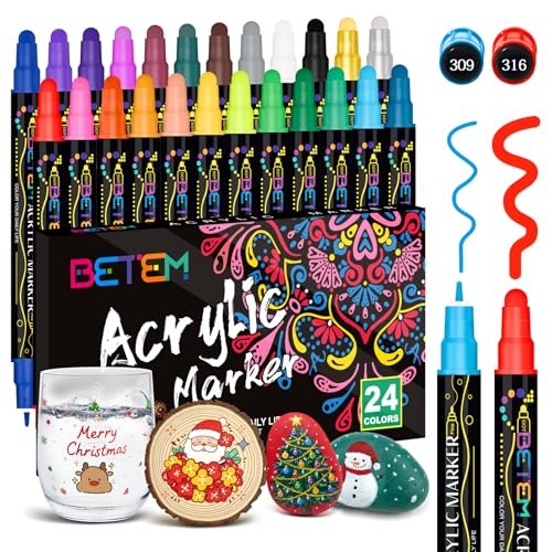 Betem 24 Colors Dual Tip Acrylic Paint Pens Markers Set.