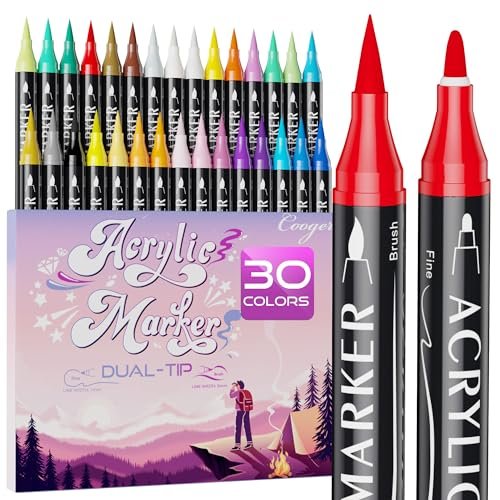 30 Colors Dual Tip Acrylic Paint Markers,Fine Brush...