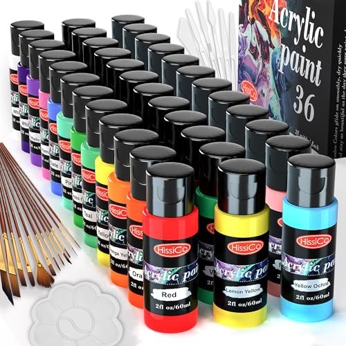 55PCS Acrylic Paint Set of 36 Colors with Brushes