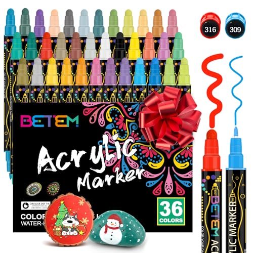 Betem 36 Colors Dual Tip Acrylic Paint Markers Set