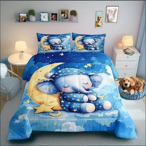 Cartoon Elephant Boys Girls Comforter Set,Tie Dyed Clouds...