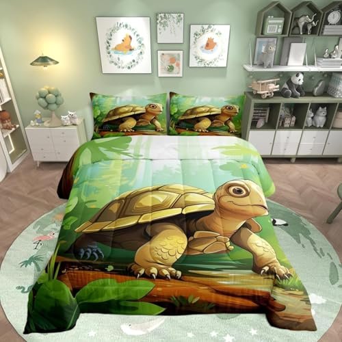Cartoon Tortoise Kids Comforter Set Queen Size,Jungle...