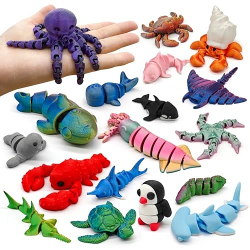 CHolic 3D Printed Animal Figures Set, 18Pcs Flexible Ocean...