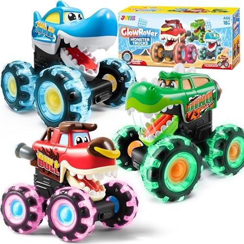JOYIN 3 Pack Monster Truck Toy - Light Up Dinosaur