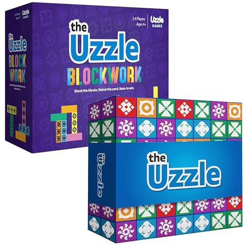 Uzzle 3.0 Board Game & Blockwork Bundle Fast-Paced Puzzle...