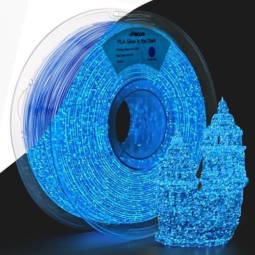 AMOLEN 3D PLA Printer Filament, 1.75mm Glow Dark Blue, 1kg.