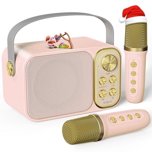 Mini Karaoke Machine for Kids with 2 Wireless Microphones.