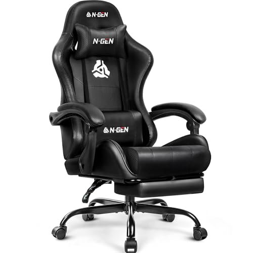 N-GEN GAMING Video Gaming Chair with Footrest Lumbar...