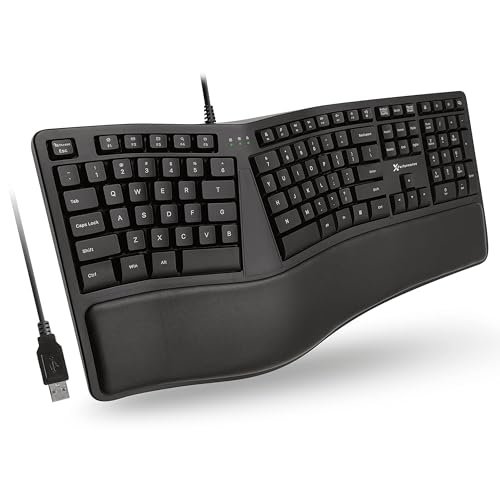 X9 Wired Ergonomic Keyboard with Cushioned Wrist Rest -...